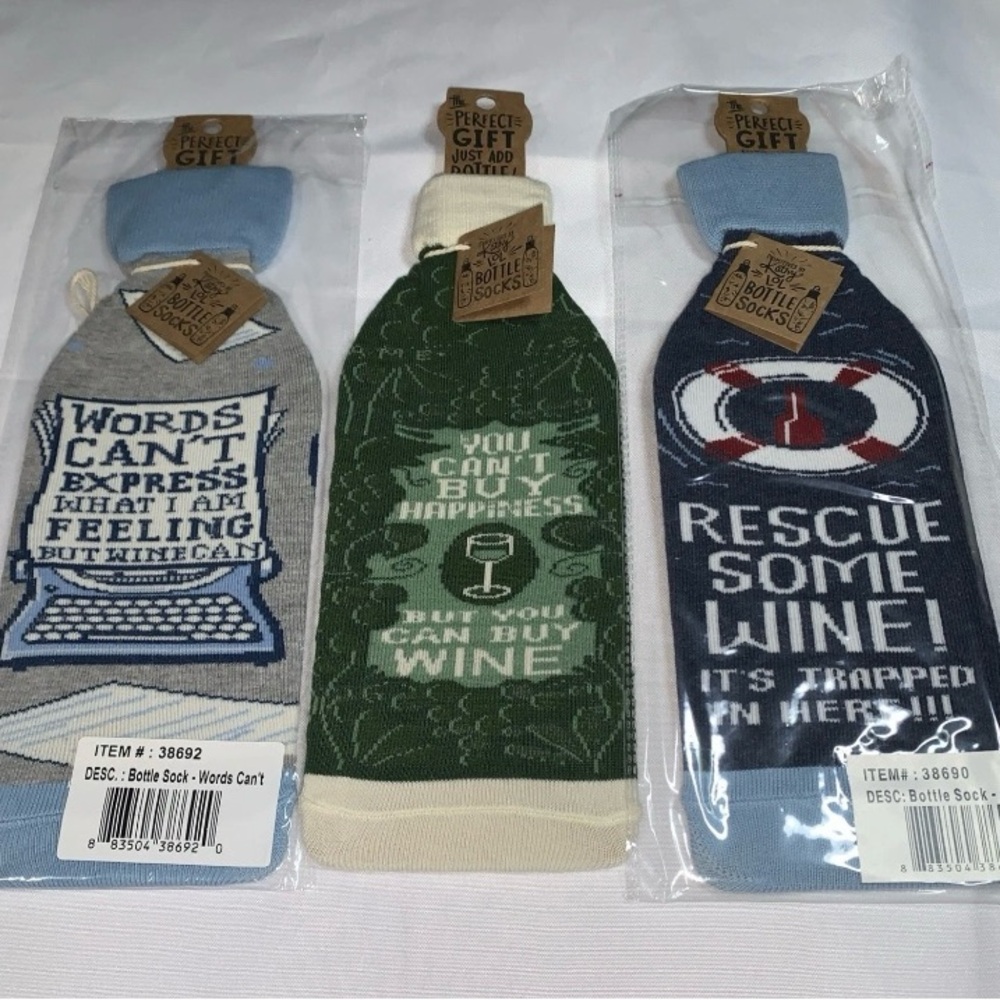 Primitives By Kathy Bundle of 3 Wine Bottle Socks NWT Fun way to gift Variety
